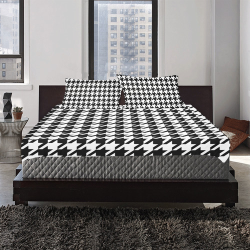 black and white houndstooth classic pattern 3-Piece Bedding Set