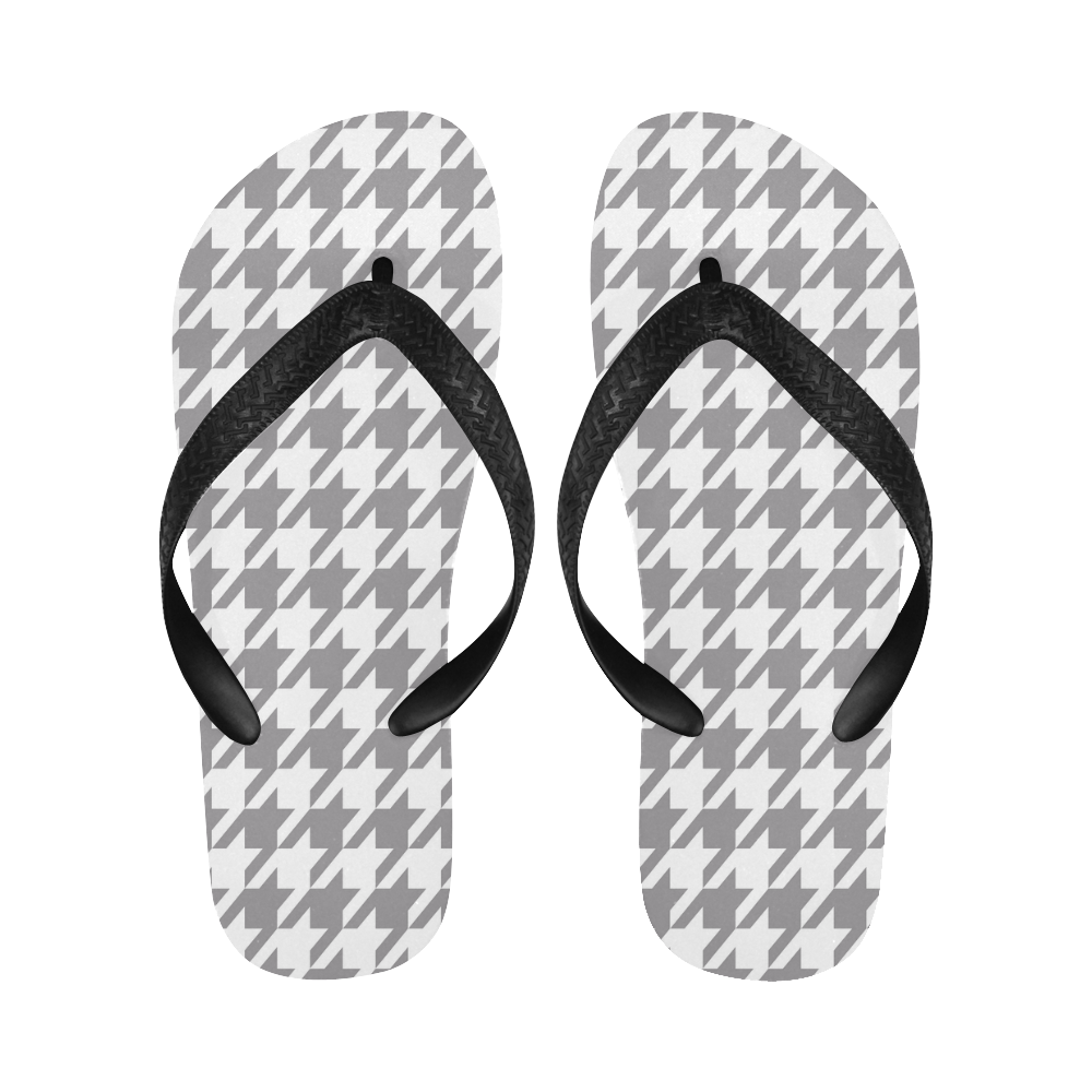 grey and white houndstooth classic pattern Flip Flops for Men/Women (Model 040)