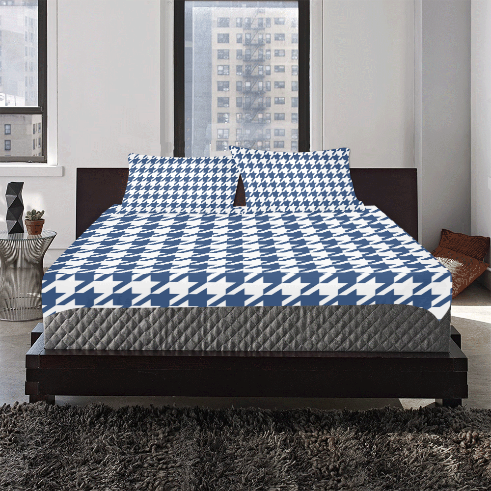 dark blue and white houndstooth classic pattern 3-Piece Bedding Set