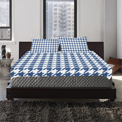 dark blue and white houndstooth classic pattern 3-Piece Bedding Set