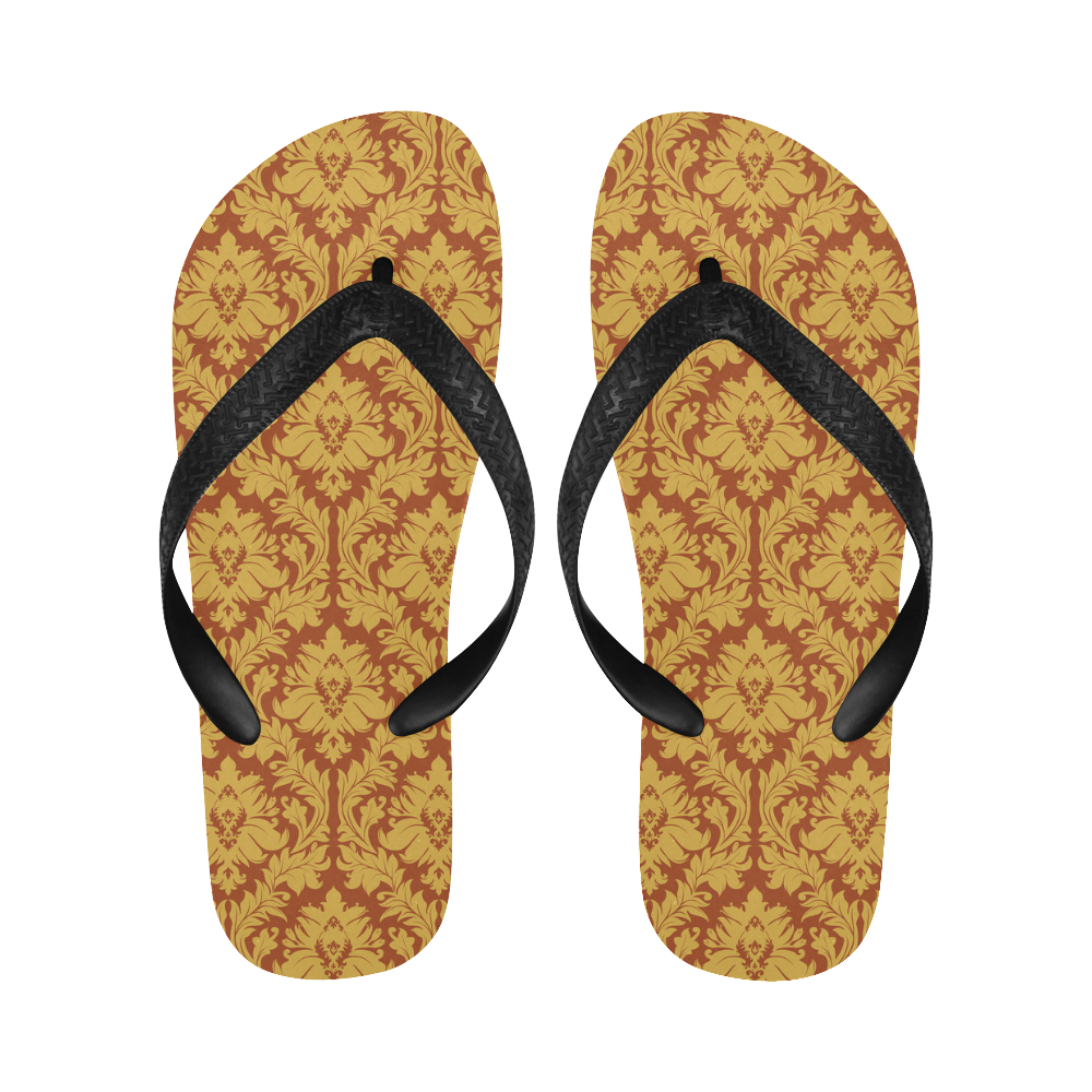 autumn fall yellow brick red damask Flip Flops for Men/Women (Model 040)