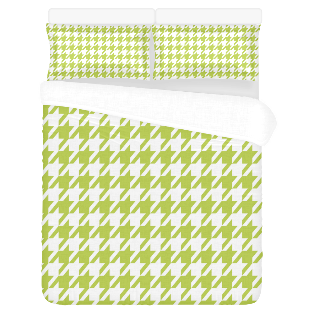 spring green and white houndstooth classic pattern 3-Piece Bedding Set