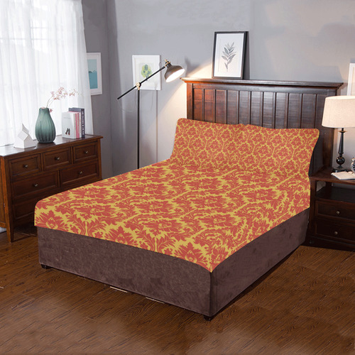 autumn fall colors yellow red damask pattern 3-Piece Bedding Set