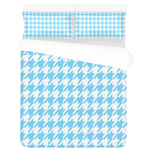 bright blue and white houndstooth classic pattern 3-Piece Bedding Set