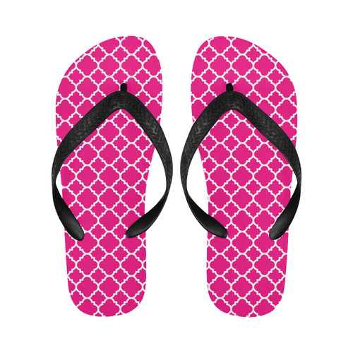 hot pink white quatrefoil classic pattern Flip Flops for Men/Women (Model 040)