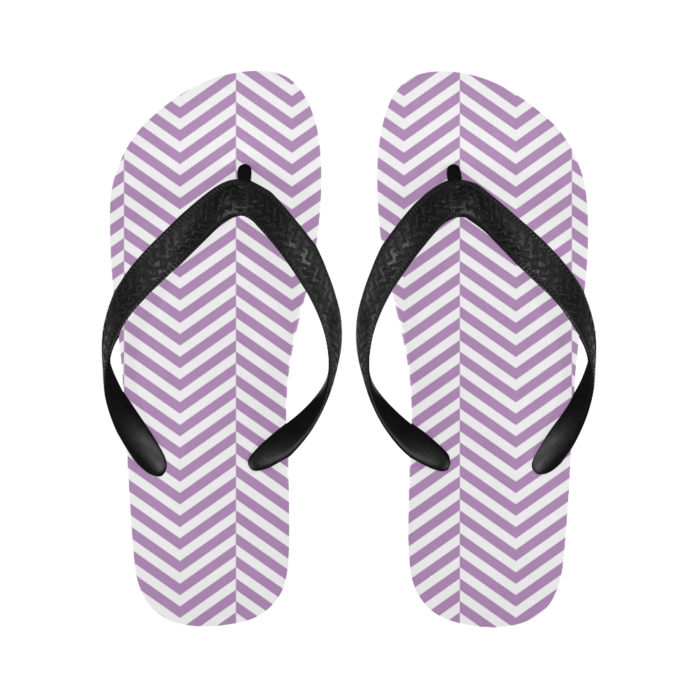 lilac purple and white classic chevron pattern Flip Flops for Men/Women (Model 040)