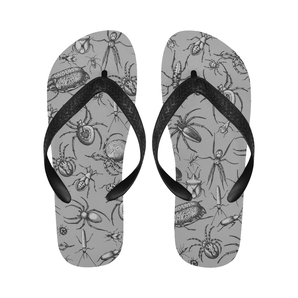 beetles spiders creepy crawlers insects grey Flip Flops for Men/Women (Model 040)