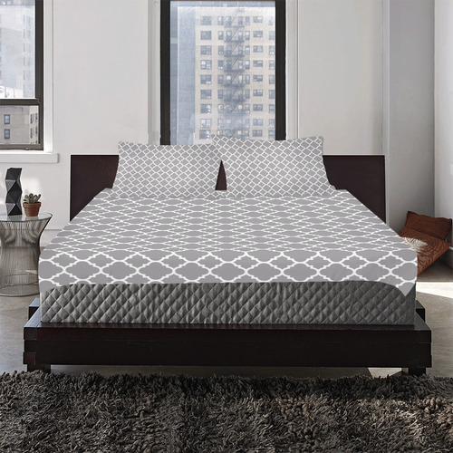 grey white quatrefoil classic pattern 3-Piece Bedding Set