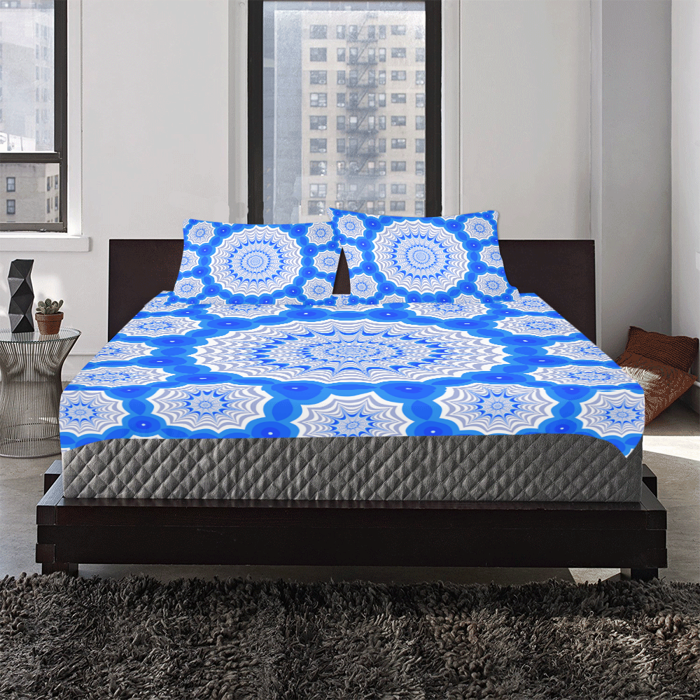 White blue fractal winter pattern 3-Piece Bedding Set