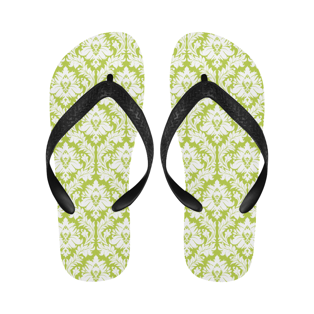 damask pattern spring green and white Flip Flops for Men/Women (Model 040)