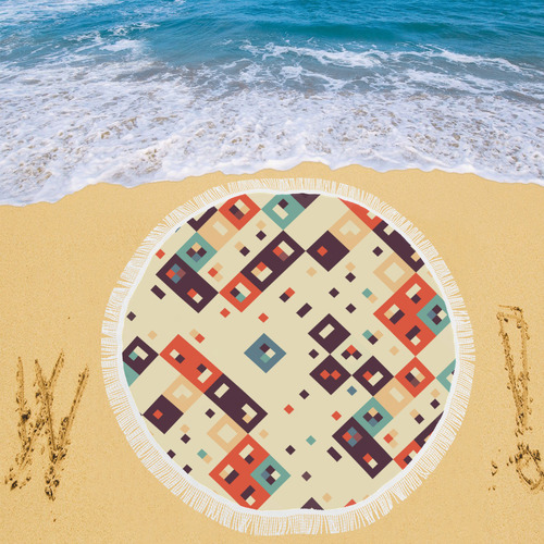 Squares in retro colors4 Circular Beach Shawl 59"x 59"