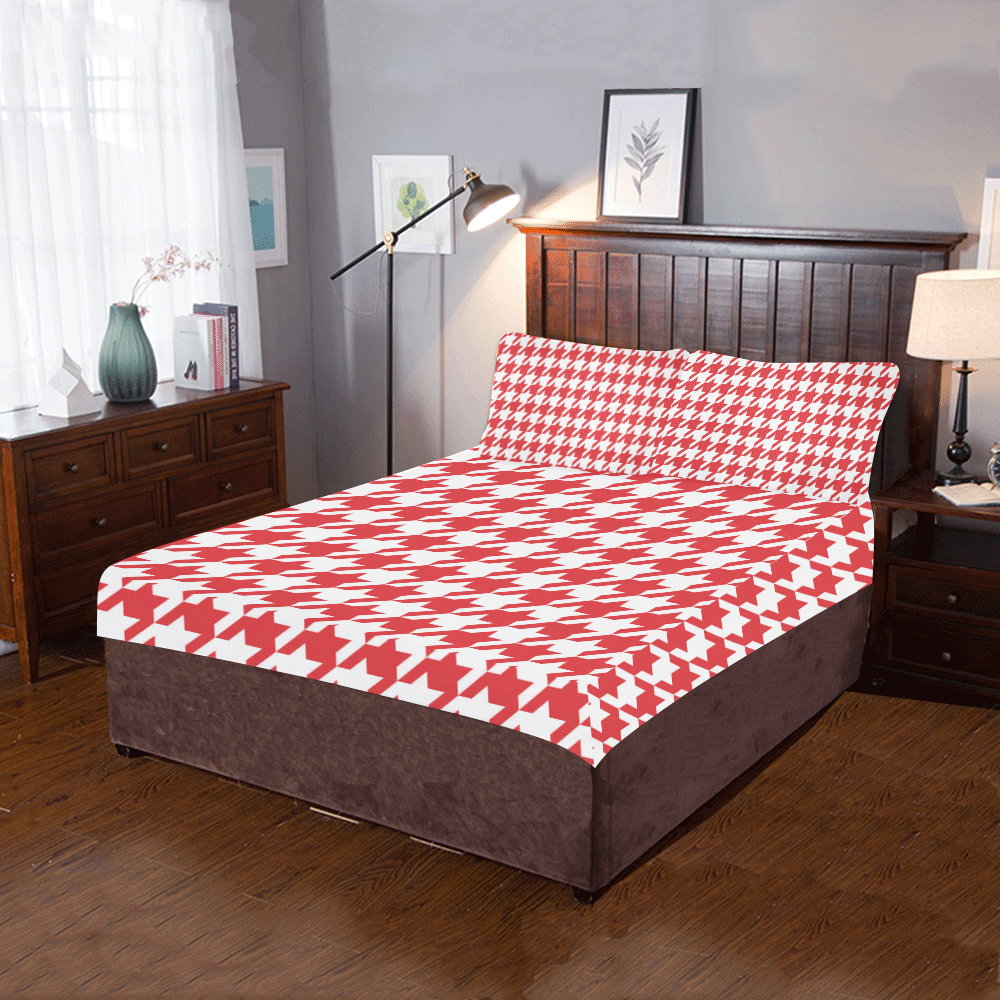 red and white houndstooth classic pattern 3-Piece Bedding Set