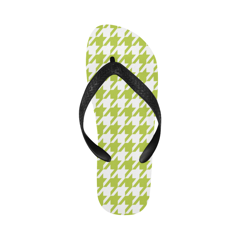 spring green and white houndstooth classic pattern Flip Flops for Men/Women (Model 040)