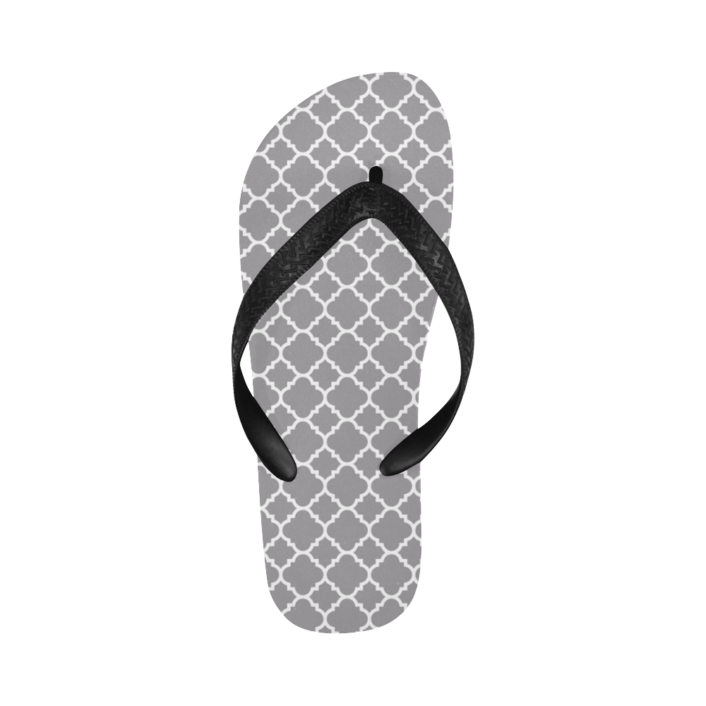 grey white quatrefoil classic pattern Flip Flops for Men/Women (Model 040)