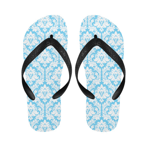 damask pattern bright blue and white Flip Flops for Men/Women (Model 040)