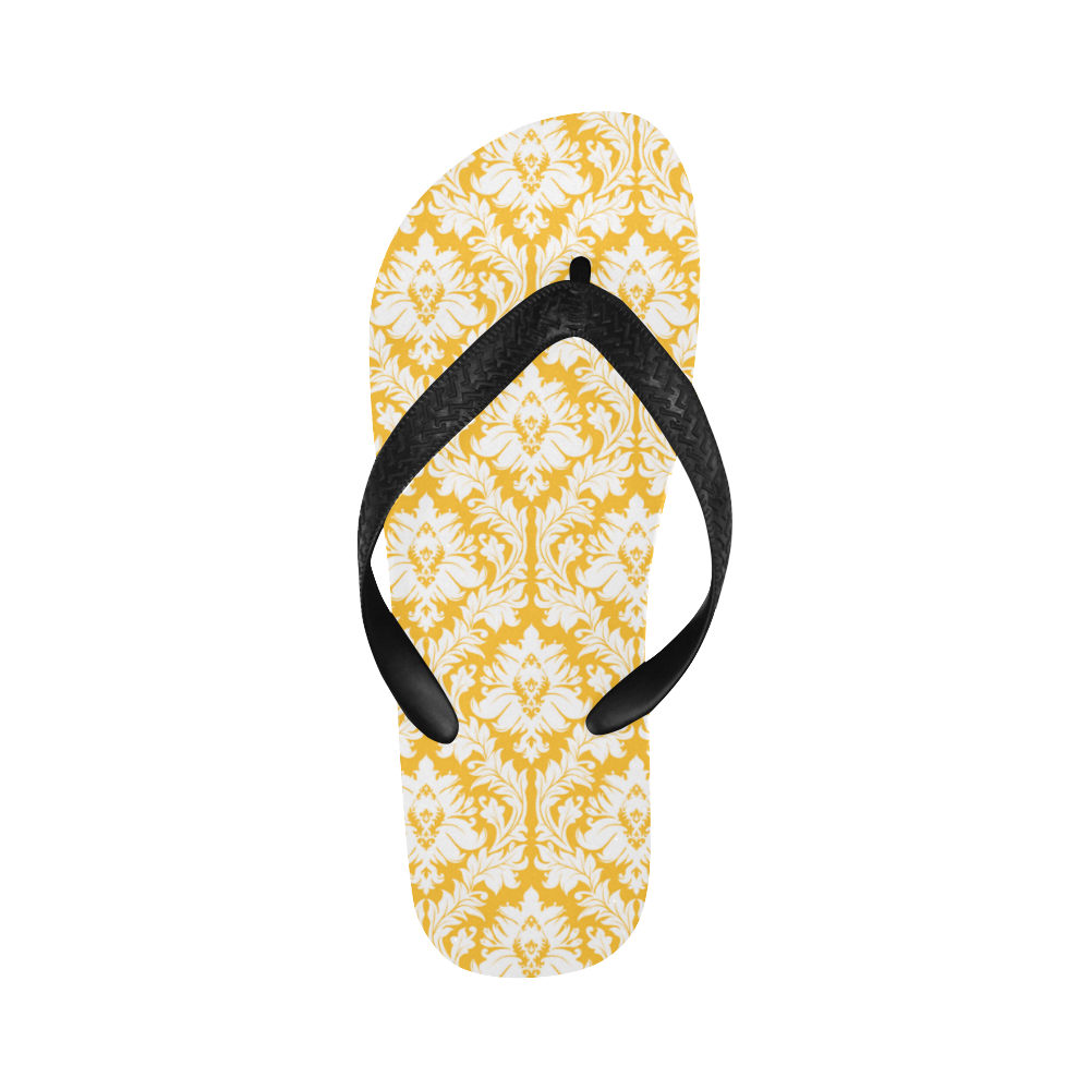 damask pattern sunny yellow and white Flip Flops for Men/Women (Model 040)