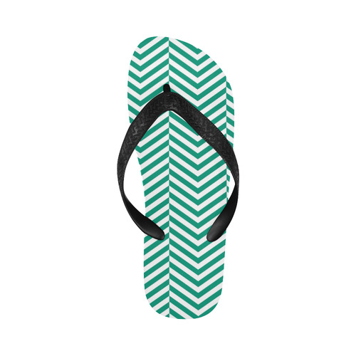 emerald green and white classic chevron pattern Flip Flops for Men/Women (Model 040)