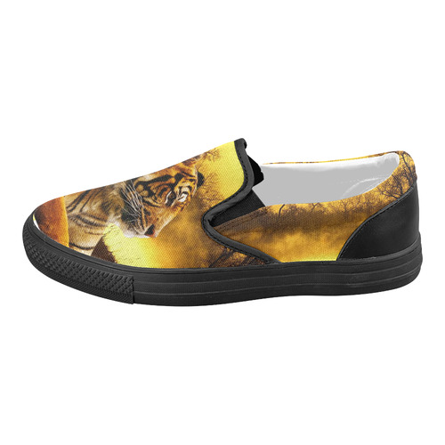 Tiger and Sunset Women's Slip-on Canvas Shoes (Model 019)