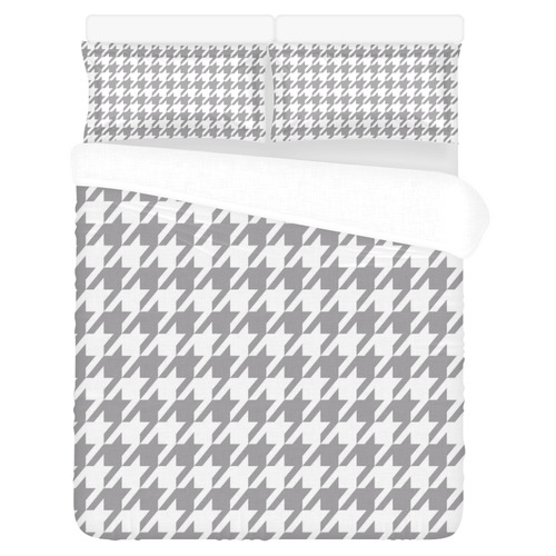 grey and white houndstooth classic pattern 3-Piece Bedding Set