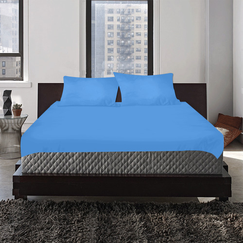 Basic Bright Blue Solid Color 3-Piece Bedding Set