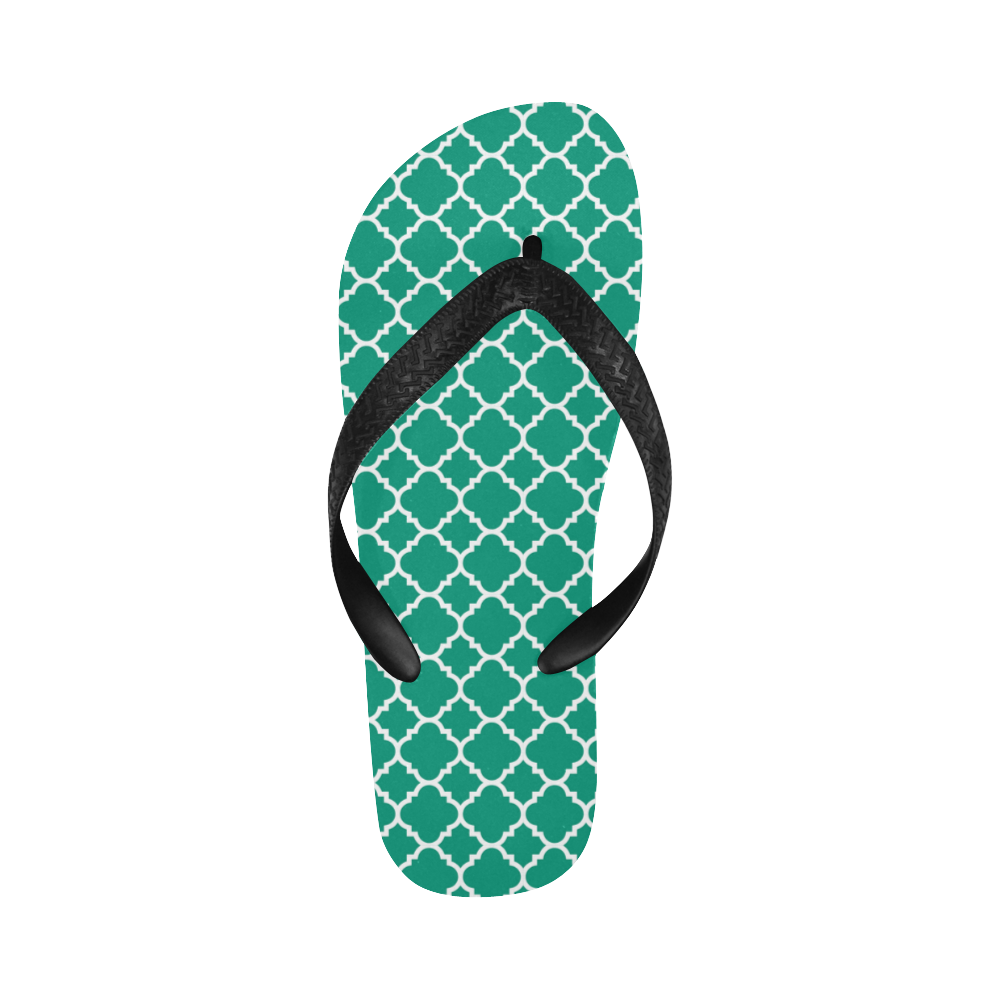 emerald green white quatrefoil classic pattern Flip Flops for Men/Women (Model 040)
