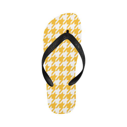 sunny yellow and white houndstooth classic pattern Flip Flops for Men/Women (Model 040)