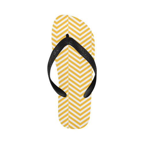 sunny yellow and white classic chevron pattern Flip Flops for Men/Women (Model 040)