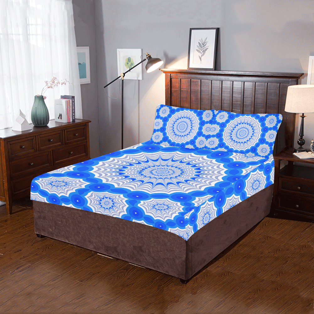 White blue fractal winter pattern 3-Piece Bedding Set