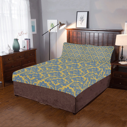 autumn fall colors yellow blue damask 3-Piece Bedding Set