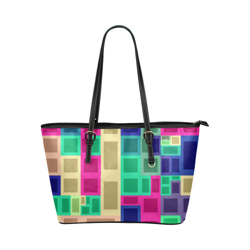 Rectangles and squares Leather Tote Bag/Large (Model 1651)