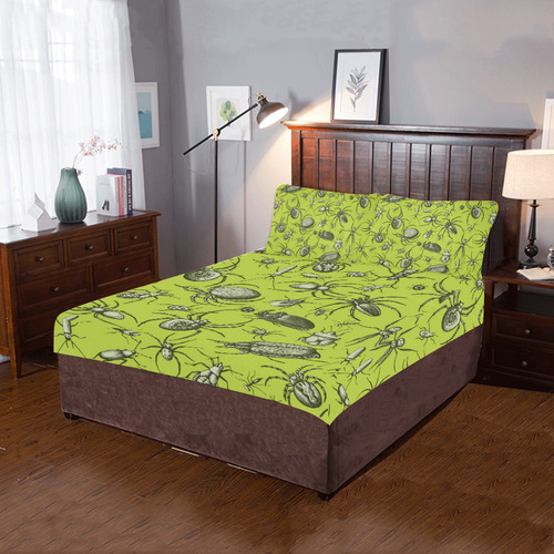 insects spiders creepy crawlers halloween green 3-Piece Bedding Set