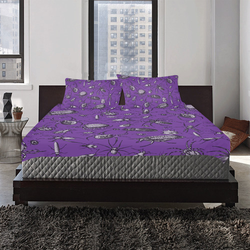 spiders creepy crawlers insects purple halloween 3-Piece Bedding Set