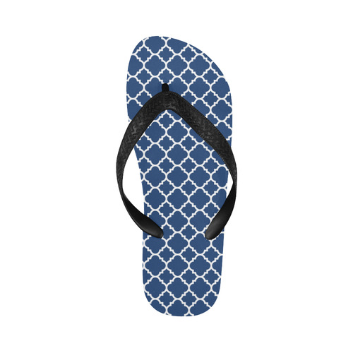dark blue white quatrefoil classic pattern Flip Flops for Men/Women (Model 040)