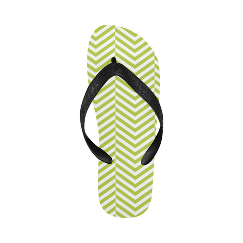 spring green and white classic chevron pattern Flip Flops for Men/Women (Model 040)