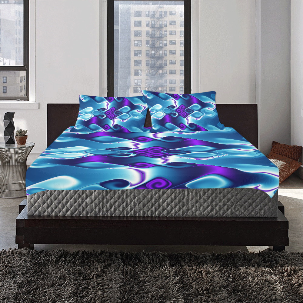 Blue Silk Gnarls 3-Piece Bedding Set