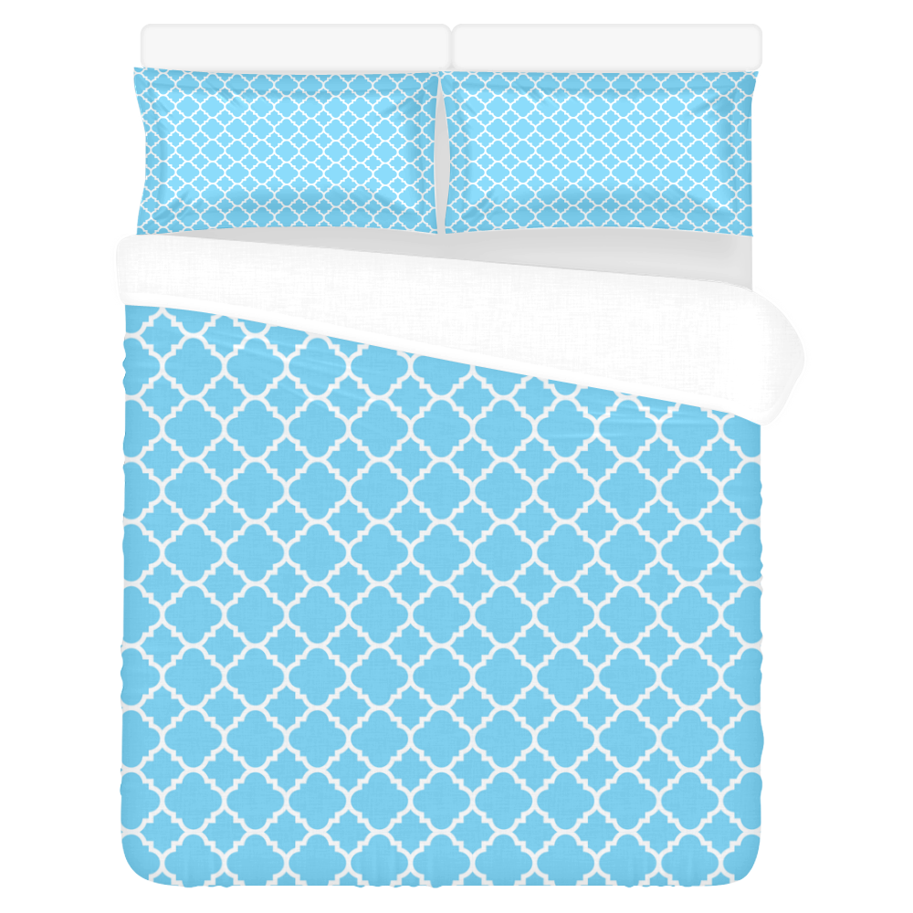 bright blue white quatrefoil classic pattern 3-Piece Bedding Set