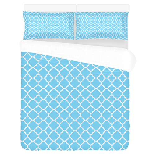 bright blue white quatrefoil classic pattern 3-Piece Bedding Set