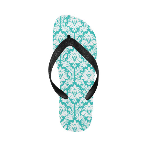 damask pattern turquoise and white Flip Flops for Men/Women (Model 040)