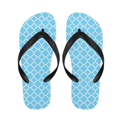 bright blue white quatrefoil classic pattern Flip Flops for Men/Women (Model 040)