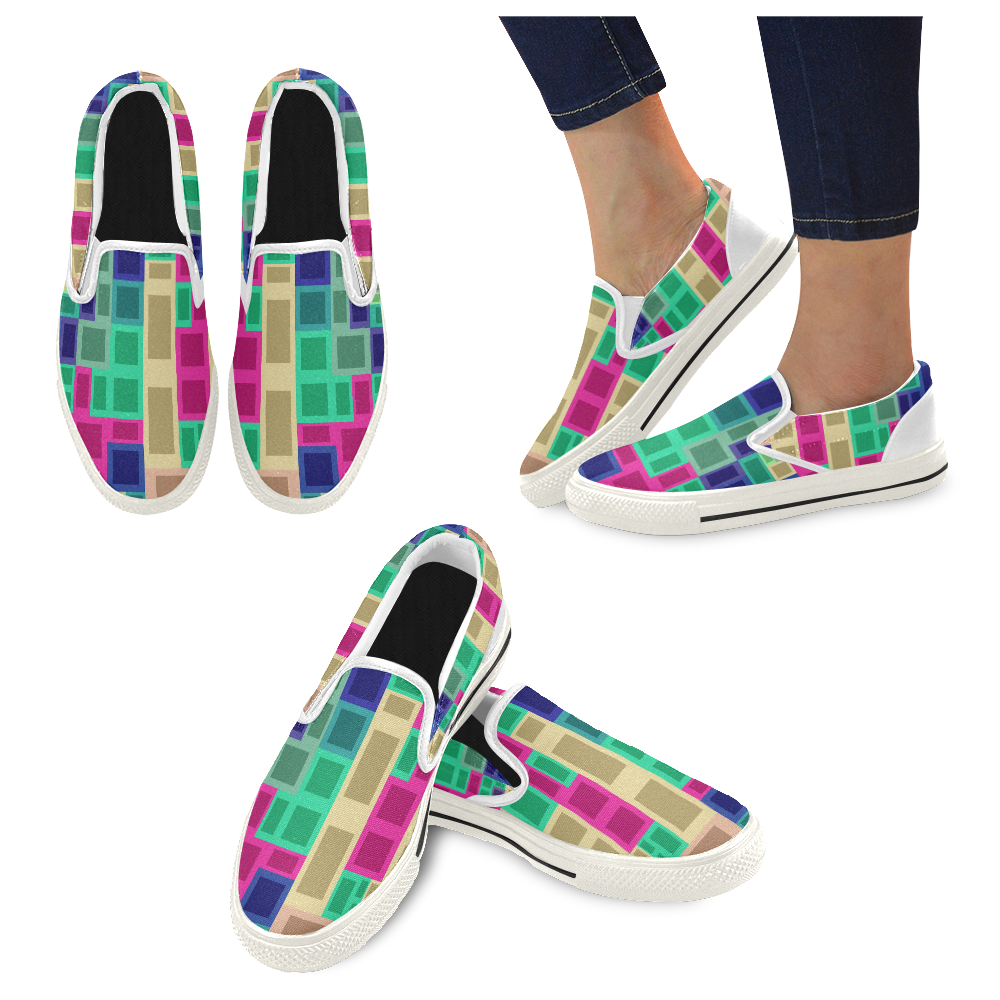 Rectangles and squares Slip-on Canvas Shoes for Kid (Model 019)