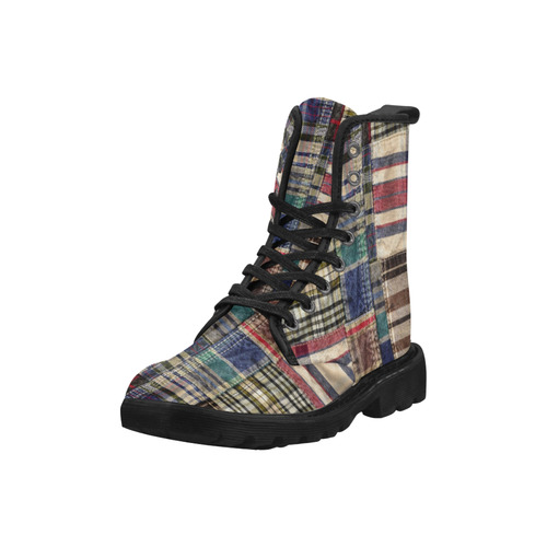 patchwork plaid / tartan Martin Boots for Men (Black) (Model 1203H)