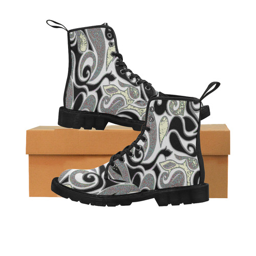 wacky retro abstract swirl in black and white Martin Boots for Men (Black) (Model 1203H)