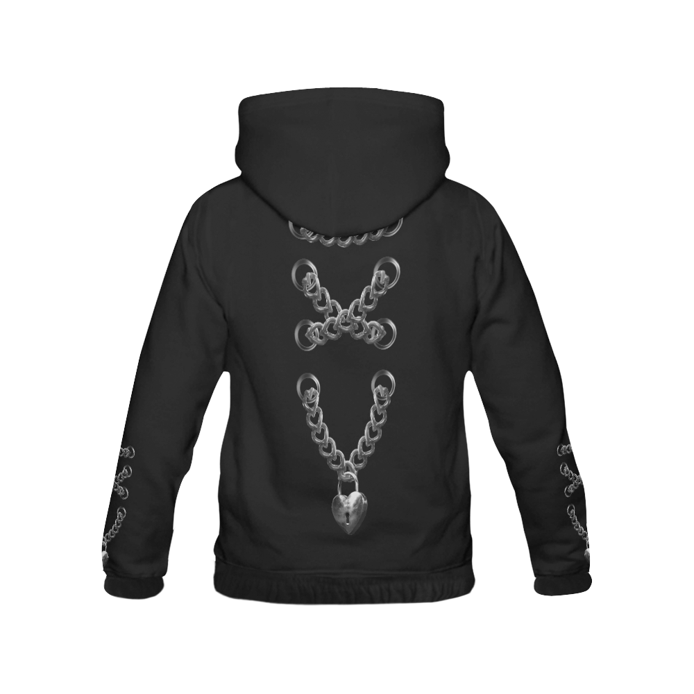 Silver Chain Lock Lacing Love Heart s All Over Print Hoodie for Women (USA Size) (Model H13)