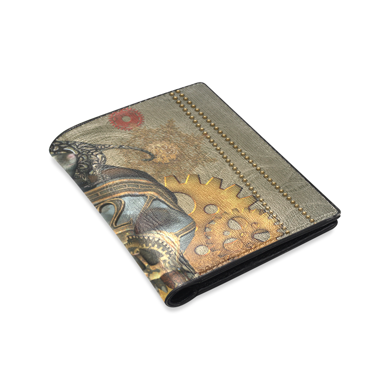 Awesome steampunk skull Men's Leather Wallet (Model 1612)