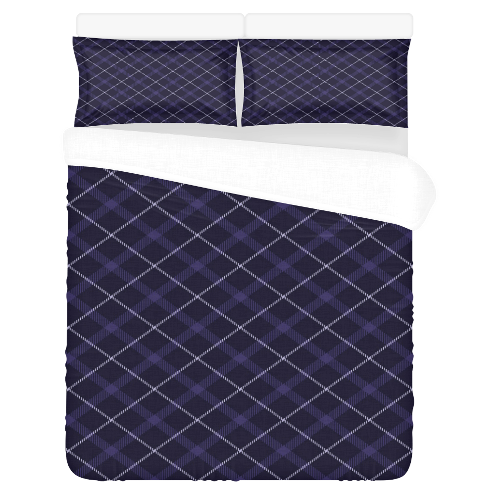 royal blue plaid / tartan with pale lavender diagonal accent 3-Piece Bedding Set
