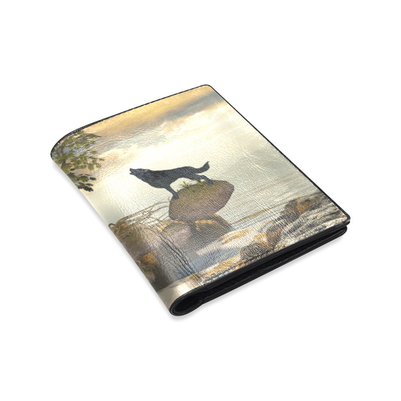 The lonely wolf on a flying rock Men's Leather Wallet (Model 1612)