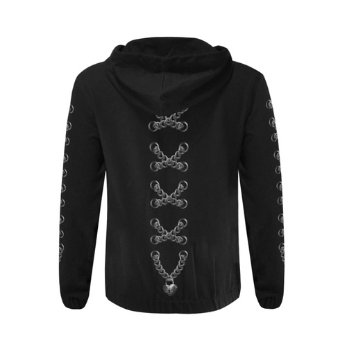 Silver Chain Lock Multi Lacing Love Heart s All Over Print Full Zip Hoodie for Men (Model H14)