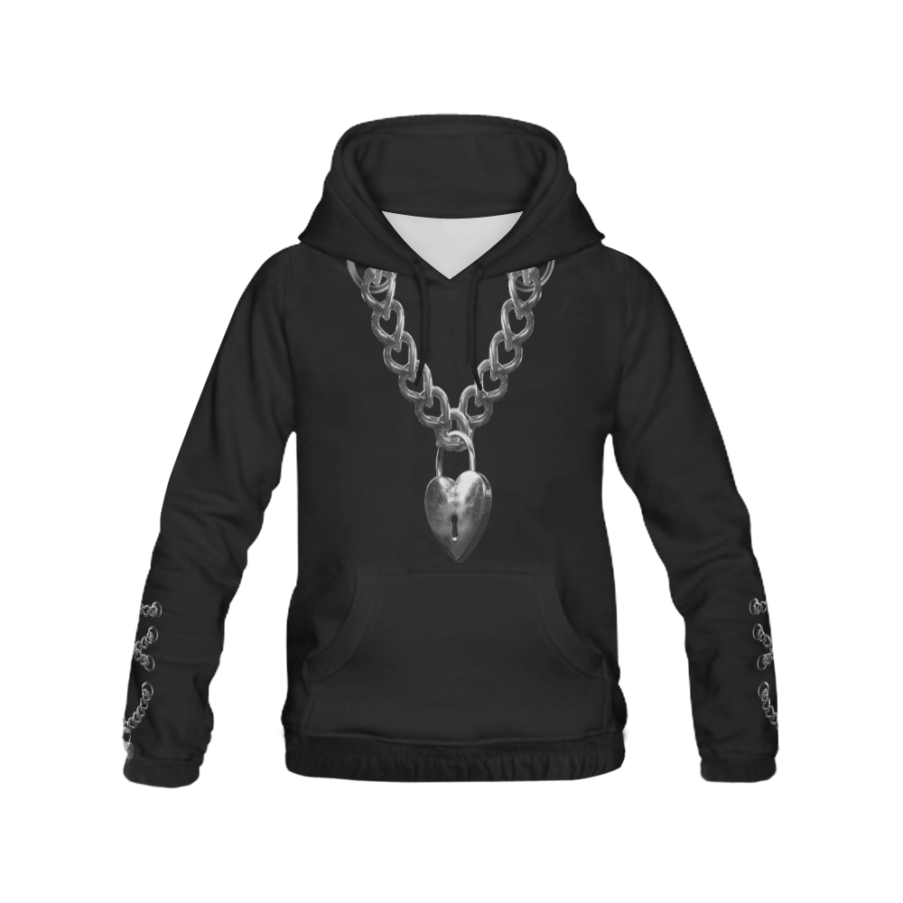 Silver Chain Lock Lacing Love Heart s All Over Print Hoodie for Women (USA Size) (Model H13)