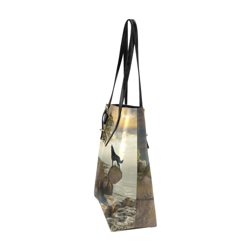 The lonely wolf on a flying rock Euramerican Tote Bag/Small (Model 1655)