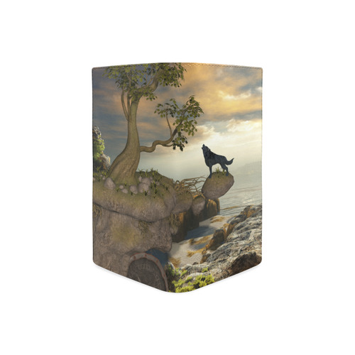 The lonely wolf on a flying rock Women's Leather Wallet (Model 1611)